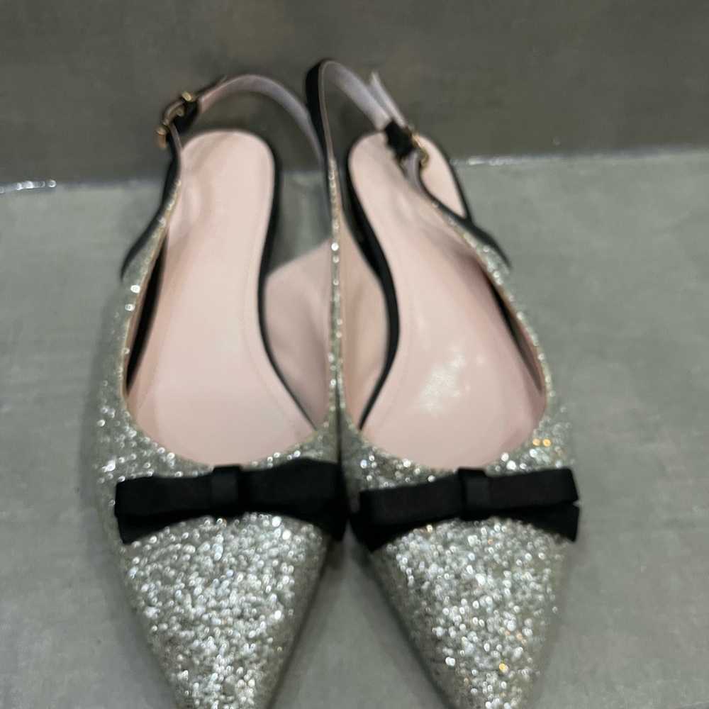 Sparkling Silver Women's Slingback Flats with Bow